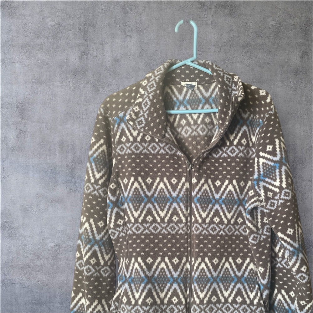 Old Navy Brown and Blue Patterned Fleece Jacket
